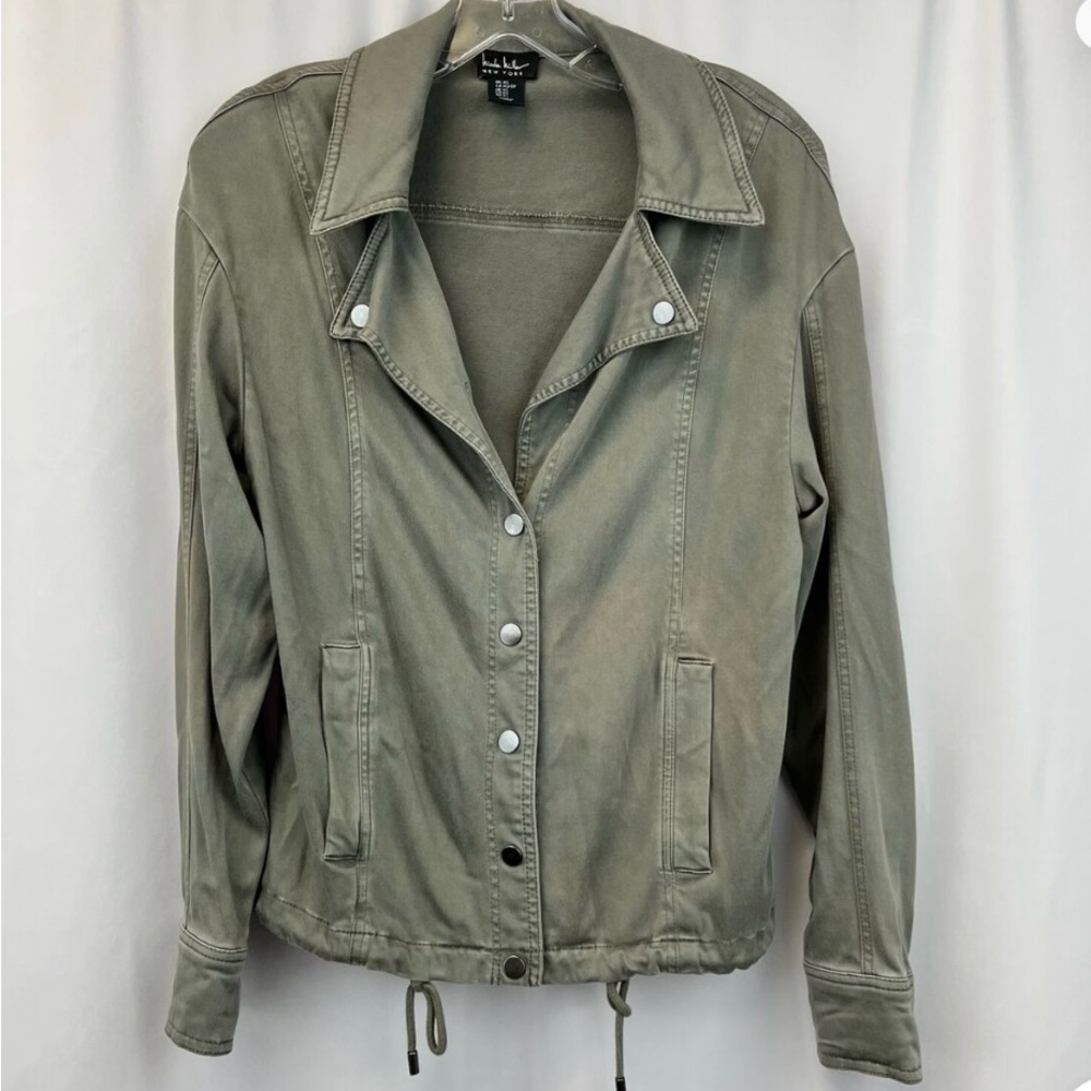 Nicole Miller Womens Green Long Sleeve Collared Snap Front Jacket
Size x small